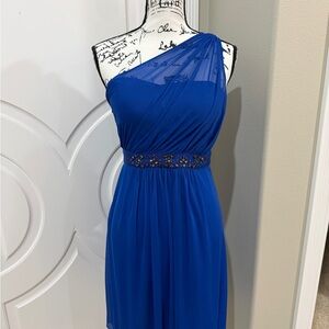 Elegant Royal Blue Embellished One-Shoulder Gown Prom Dress Homecoming Dress
